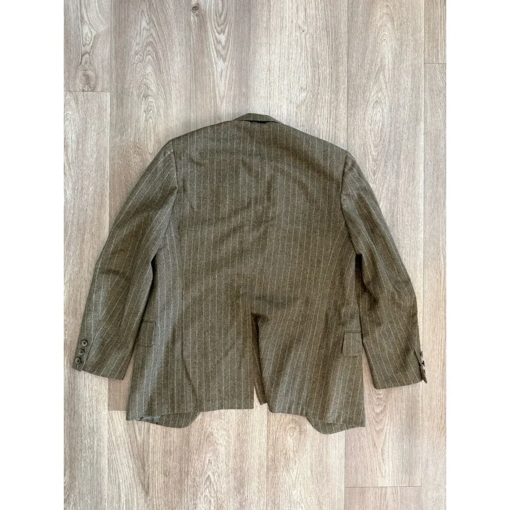 Vintage Norman Hilton 2 Piece Suit 38R 30x29 Olive Pin Stripe Wool Blazer 70s